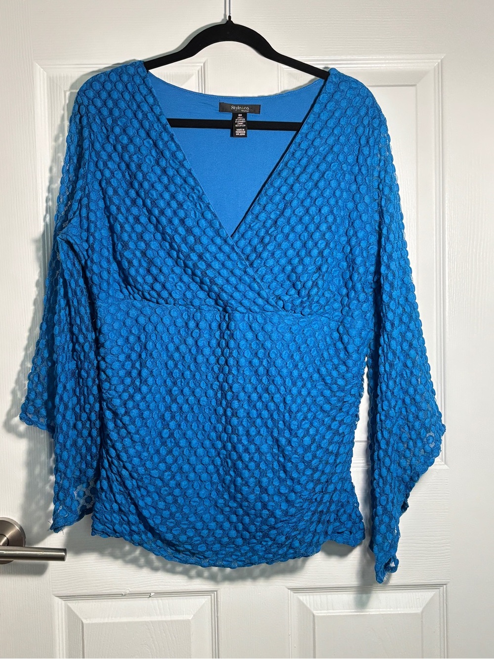 Style & Co. Bright Blue Textured Surplice Blouse plus size 0X